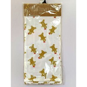 Gingerbread Men Dish Towels Holiday 100% Cotton Set of 2 Red Bows New in Package